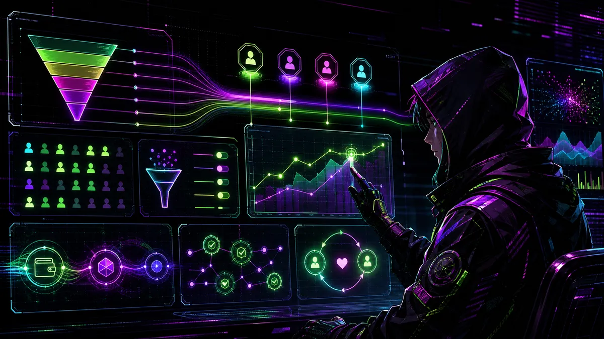 Cyberpunk Afyniti character banner for Web3 quest campaign metrics and verified user quality